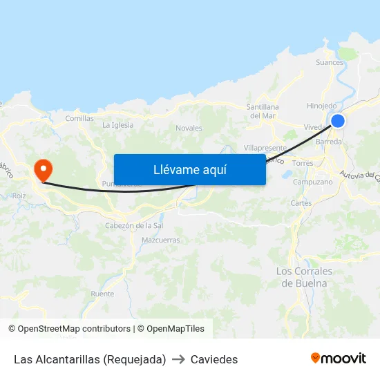 Las Alcantarillas (Requejada) to Caviedes map