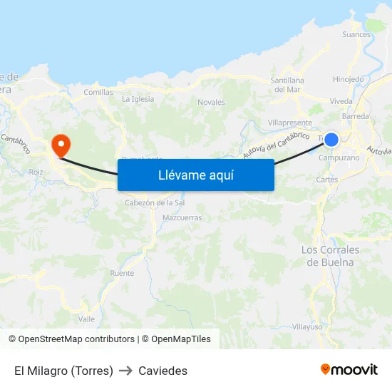 El Milagro (Torres) to Caviedes map