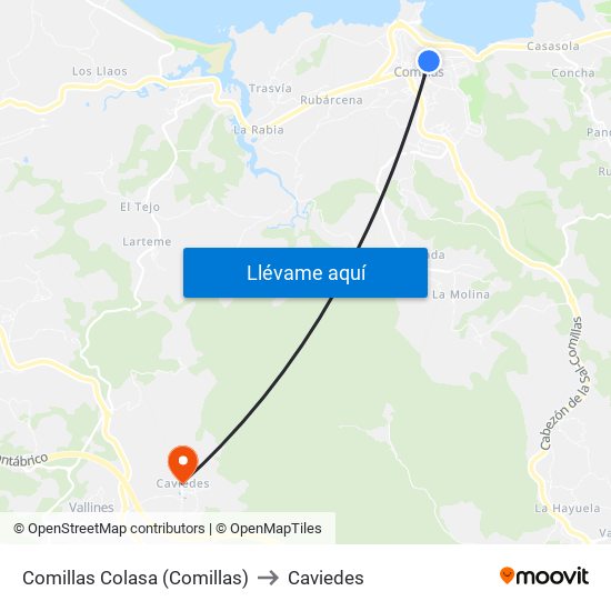 Comillas Colasa (Comillas) to Caviedes map