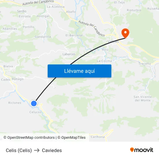 Celis (Celis) to Caviedes map