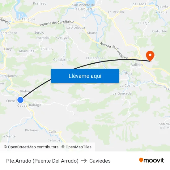 Pte.Arrudo (Puente Del Arrudo) to Caviedes map