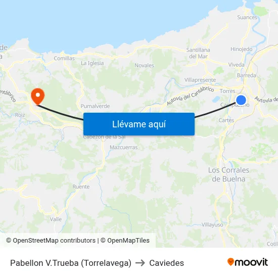 Pabellon V.Trueba (Torrelavega) to Caviedes map