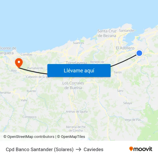 Cpd Banco Santander (Solares) to Caviedes map