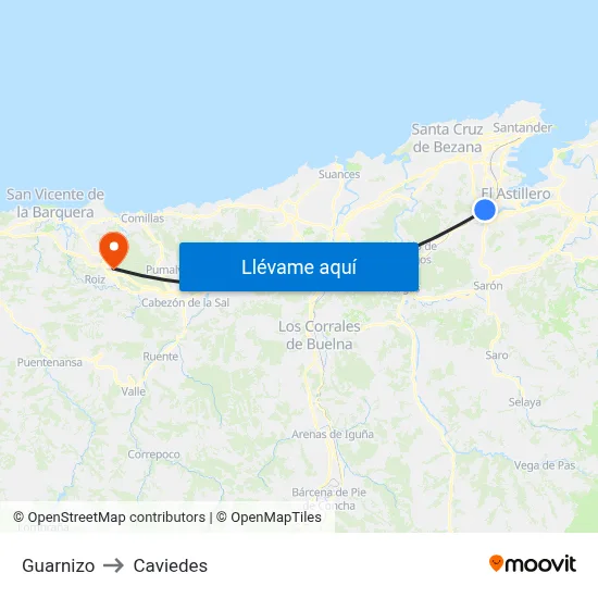 Guarnizo to Caviedes map