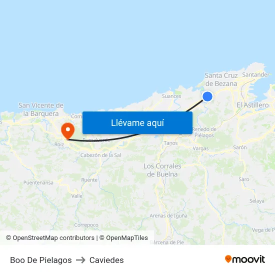Boo De Pielagos to Caviedes map