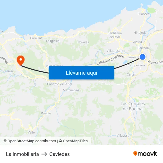 La Inmobiliaria to Caviedes map