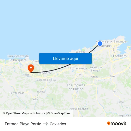 Entrada Playa Portio to Caviedes map