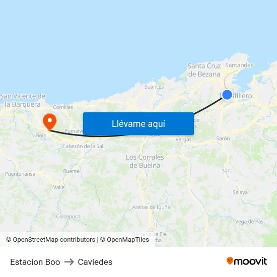 Estacion Boo to Caviedes map