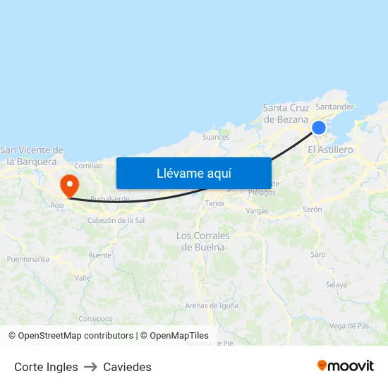 Corte Ingles to Caviedes map
