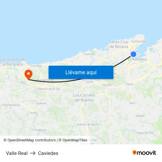 Valle Real to Caviedes map