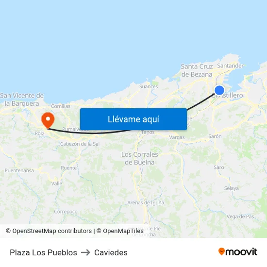 Plaza Los Pueblos to Caviedes map