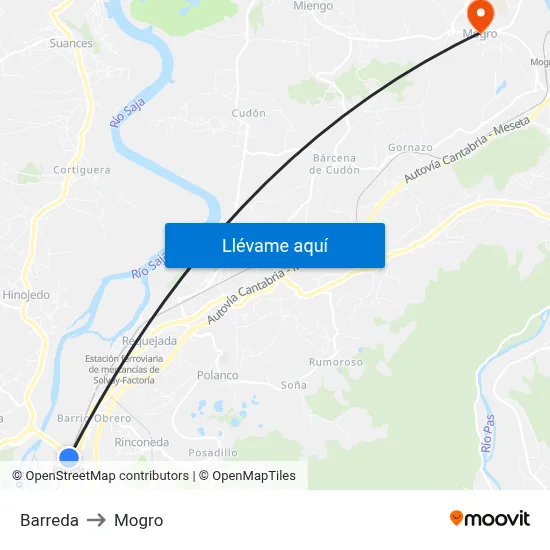 Barreda to Mogro map