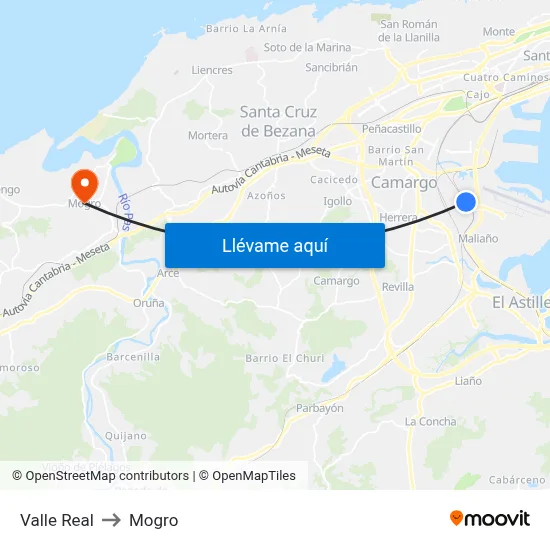 Valle Real to Mogro map