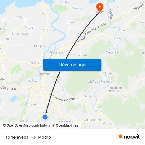 Torrelavega to Mogro map