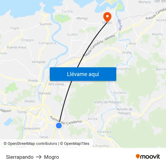 Sierrapando to Mogro map