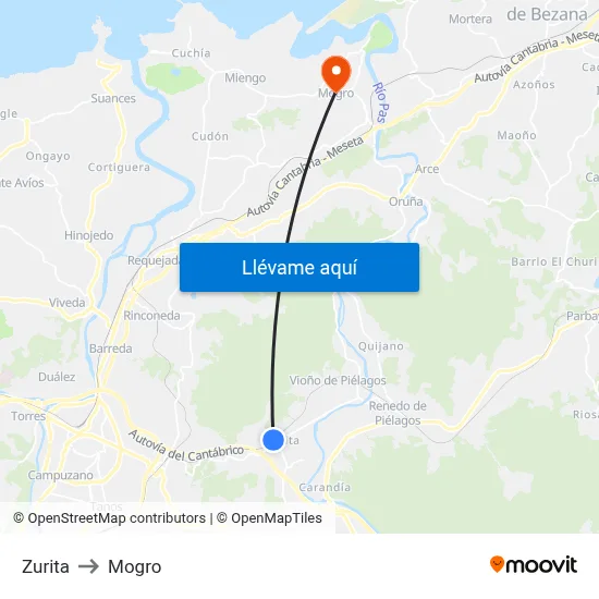 Zurita to Mogro map