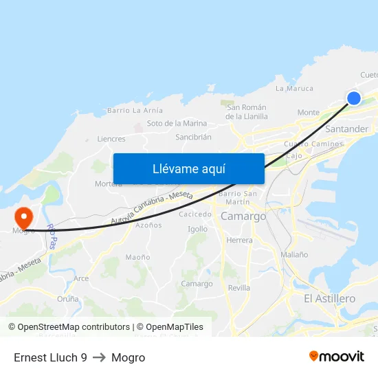 Ernest Lluch 9 to Mogro map