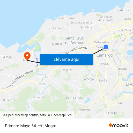 Primero Mayo 64 to Mogro map