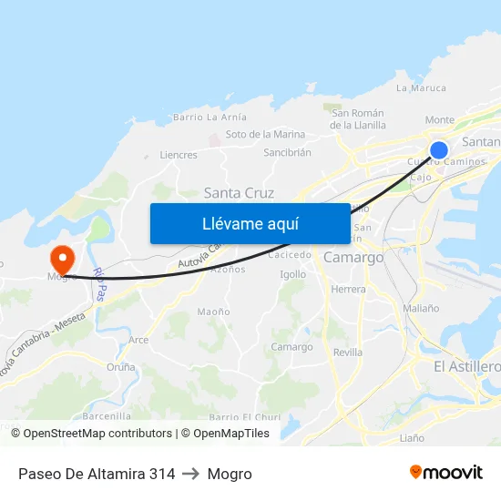 Paseo De Altamira 314 to Mogro map