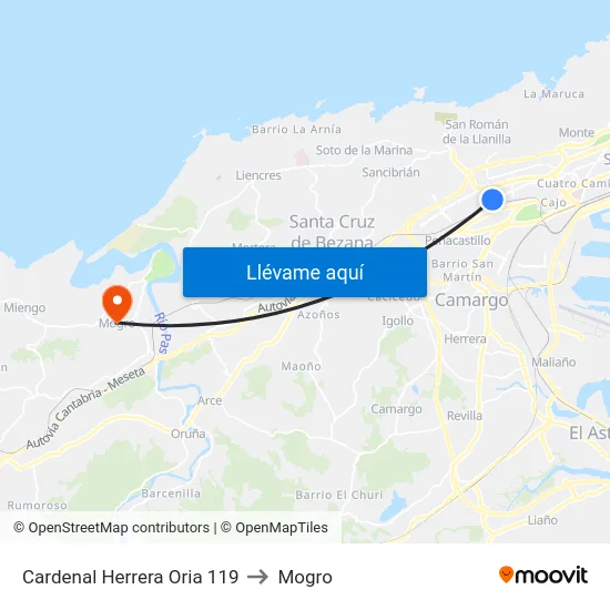 Cardenal Herrera Oria 119 to Mogro map