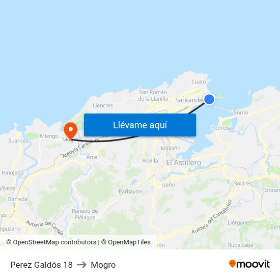 Perez Galdós 18 to Mogro map