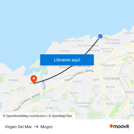 Virgen Del Mar to Mogro map