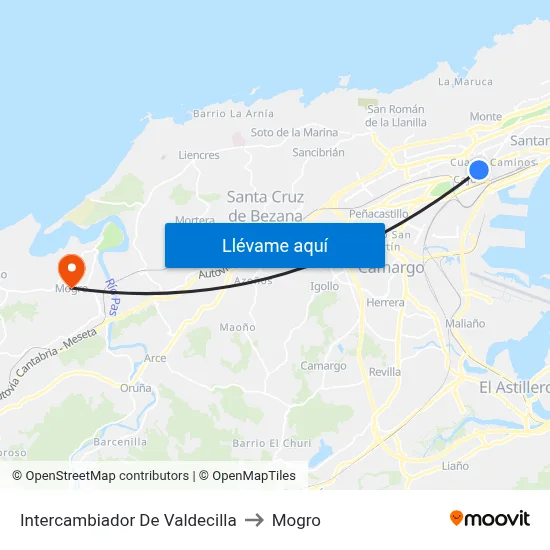 Intercambiador De Valdecilla to Mogro map