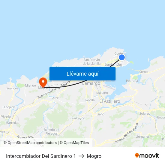 Intercambiador Del Sardinero 1 to Mogro map