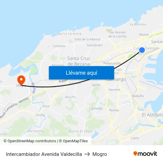 Intercambiador Avenida Valdecilla to Mogro map
