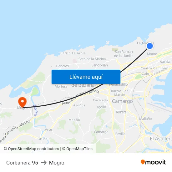 Corbanera 95 to Mogro map