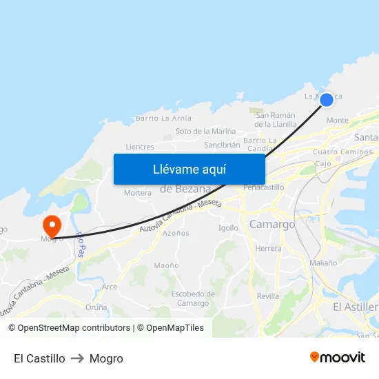 El Castillo to Mogro map