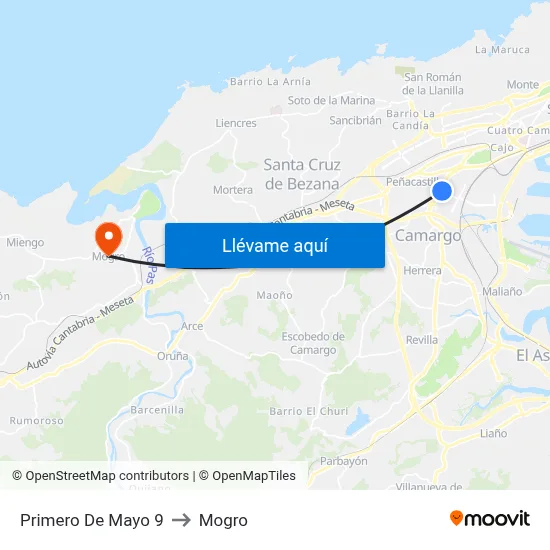 Primero De Mayo 9 to Mogro map