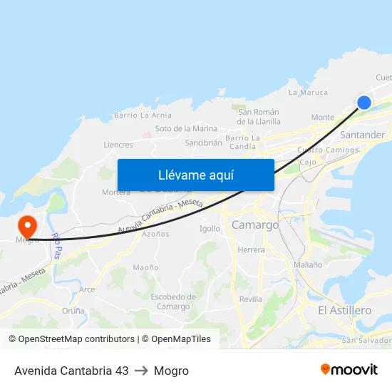 Avenida Cantabria 43 to Mogro map
