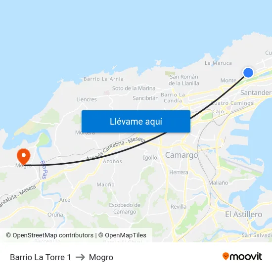 Barrio La Torre 1 to Mogro map