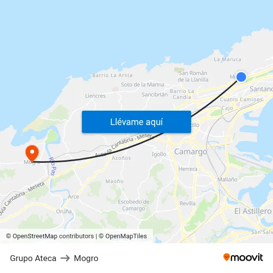 Grupo Ateca to Mogro map