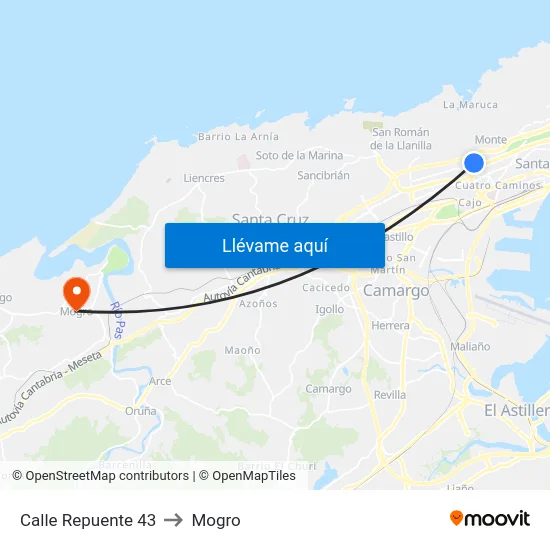 Calle Repuente 43 to Mogro map