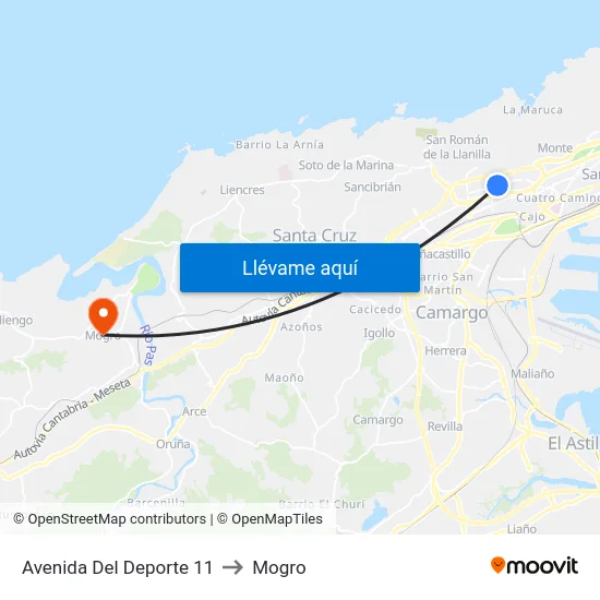 Avenida Del Deporte 11 to Mogro map