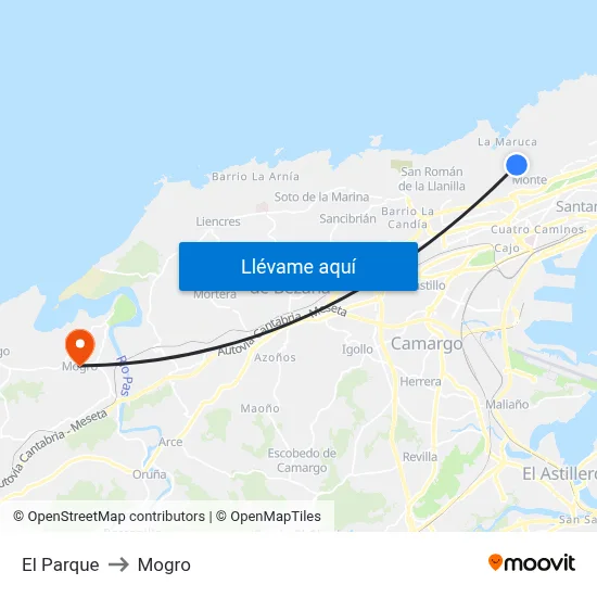 El Parque to Mogro map