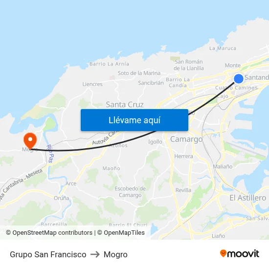Grupo San Francisco to Mogro map