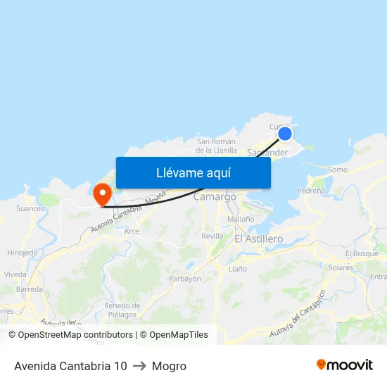 Avenida Cantabria 10 to Mogro map