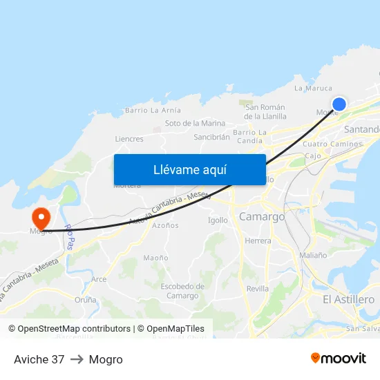 Aviche 37 to Mogro map