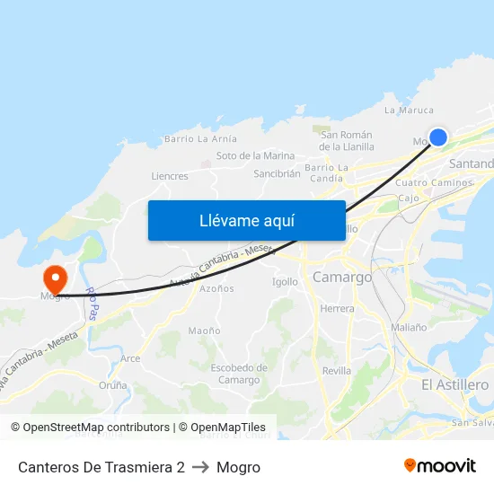 Canteros De Trasmiera 2 to Mogro map