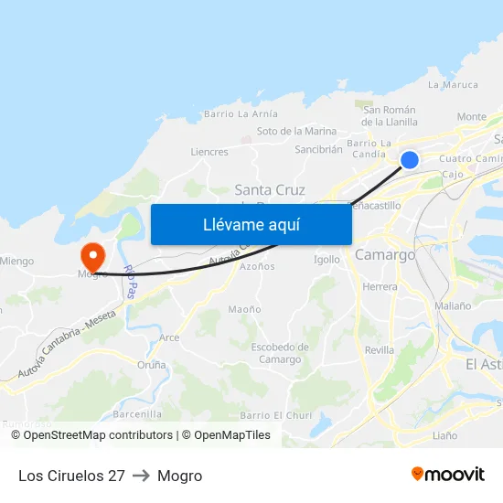 Los Ciruelos 27 to Mogro map
