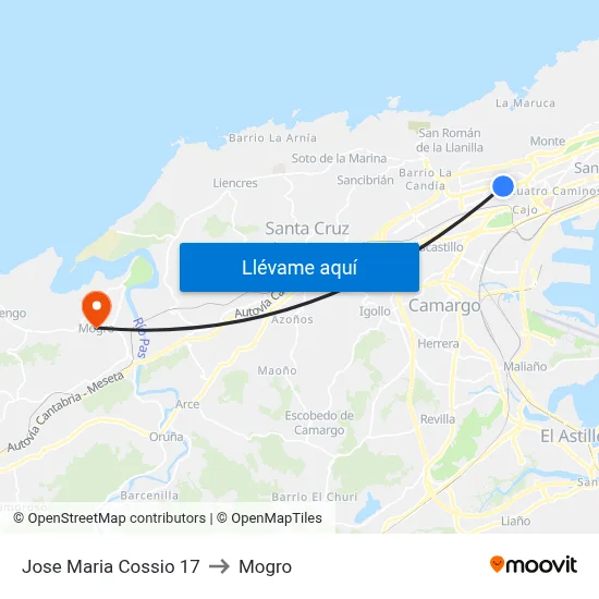 Jose Maria Cossio 17 to Mogro map