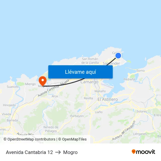 Avenida Cantabria 12 to Mogro map