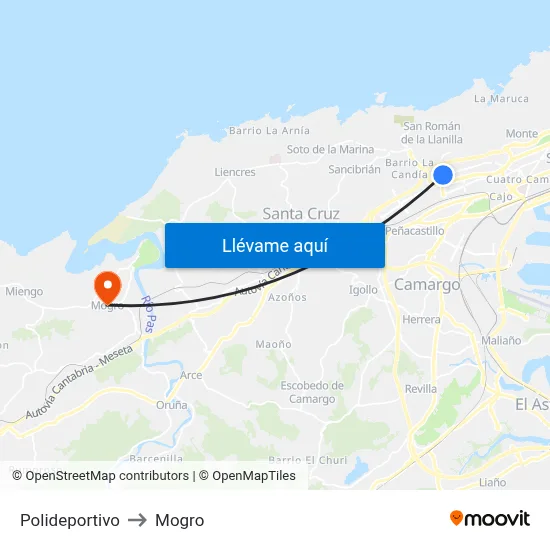 Polideportivo to Mogro map