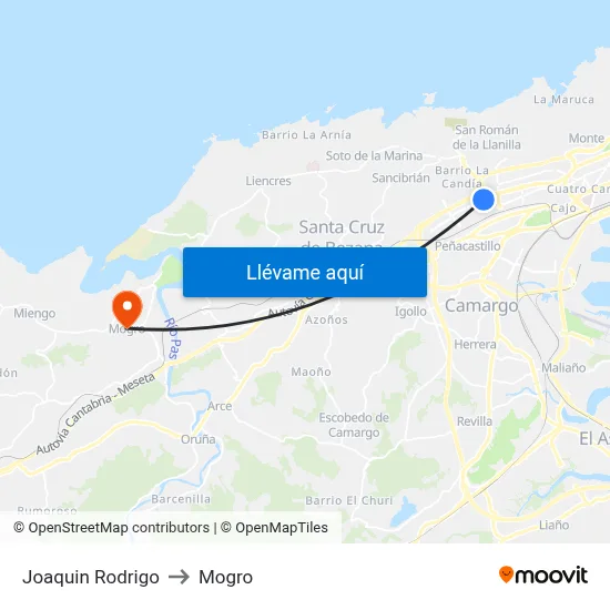 Joaquin Rodrigo to Mogro map