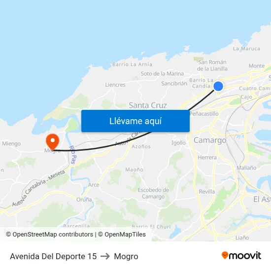Avenida Del Deporte 15 to Mogro map