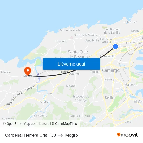 Cardenal Herrera Oria 130 to Mogro map