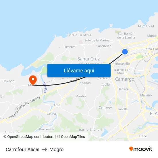 Carrefour Alisal to Mogro map